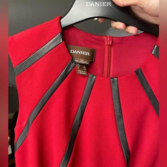 Gently used gorgeous red Danier leather bodycon dress with leather detail. - Picture 3 of 6